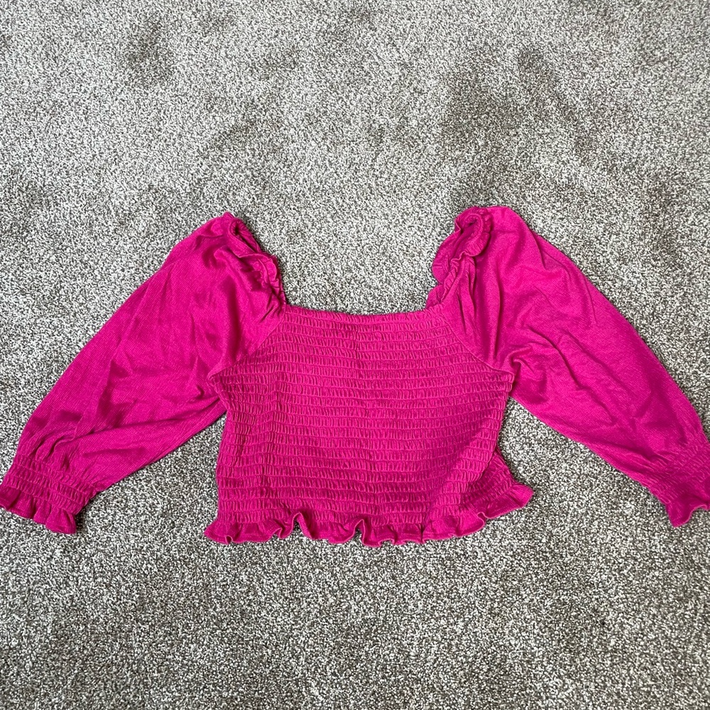 Free People Hot Pink Smocked Top - Picture 3 of 5